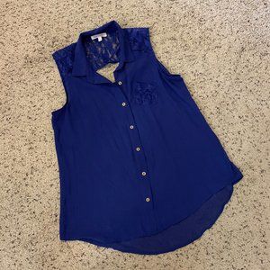 Margo & Sebastian Royal Blue Lace Back Tank Blouse, L
